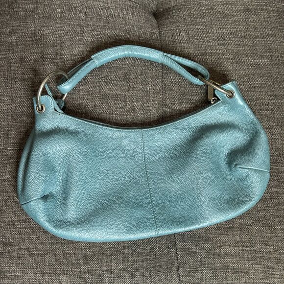 HOBO International Shoulder Bag Clutch Leather Short Strap Blue Silver - Picture 1 of 11